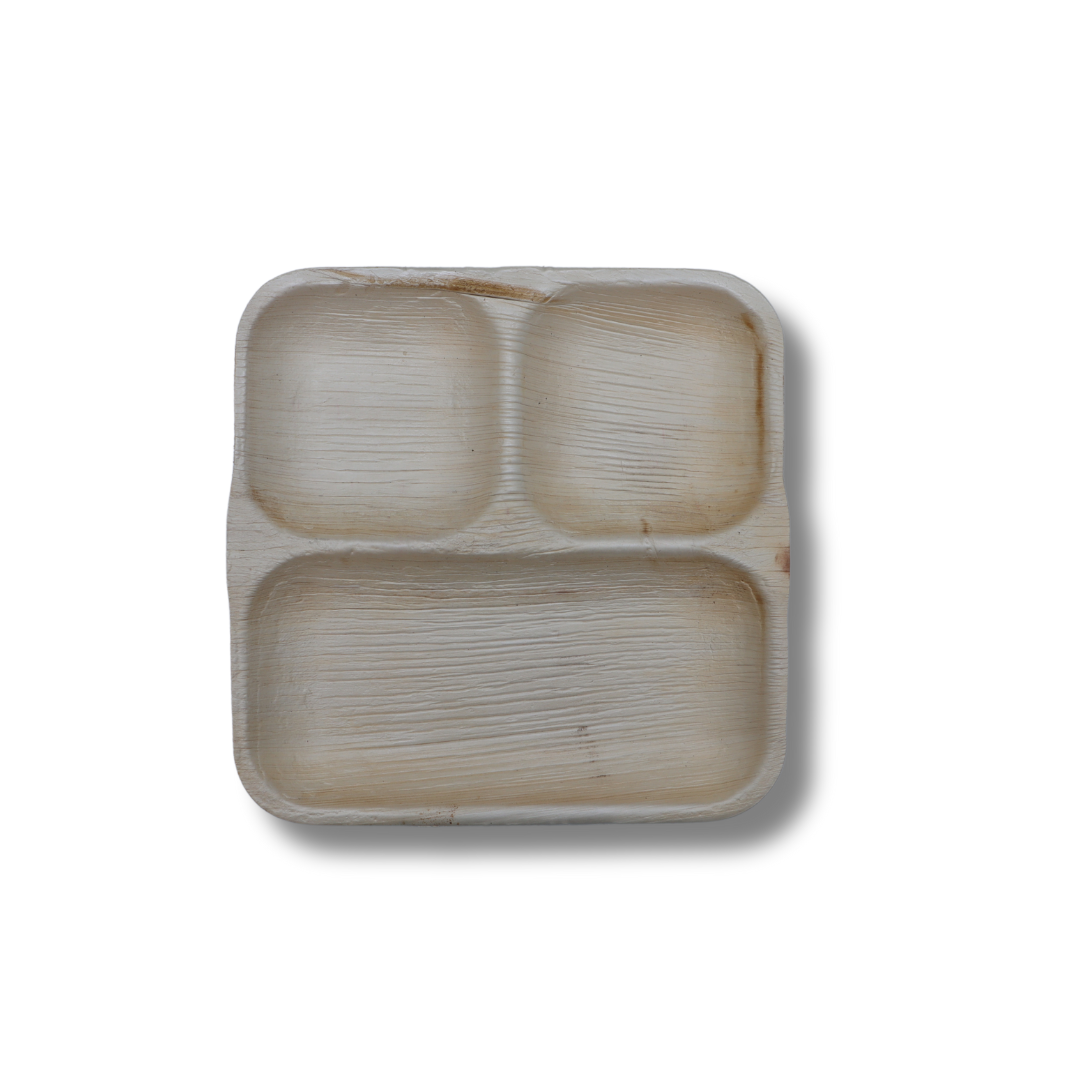 3 Compartment Square Areca Plate